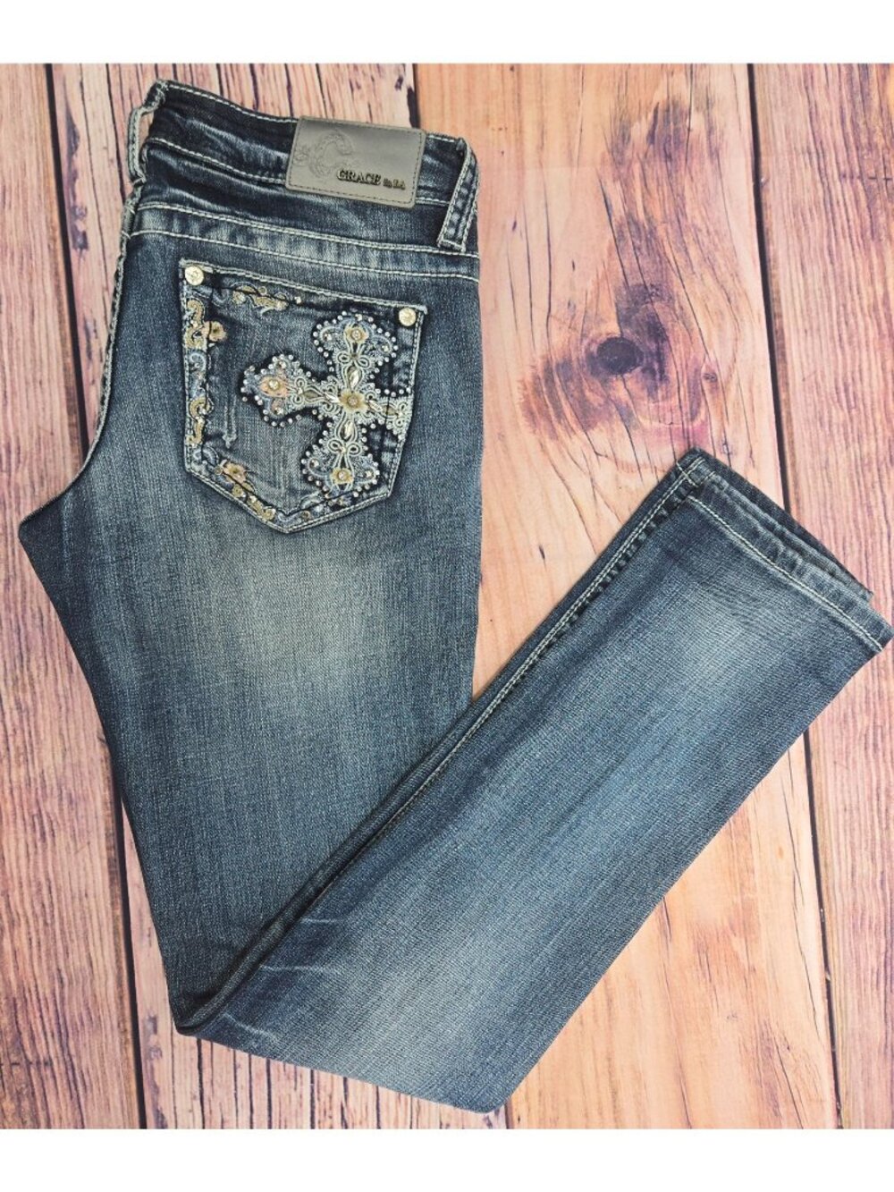 Grace In LA Womens Western Skinny Jeans Size 27 (30x31)
